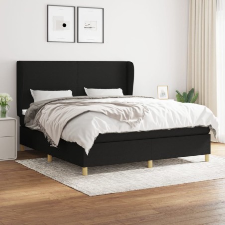 vidaXL Cama box spring con colchón tela negro 180x200 cm