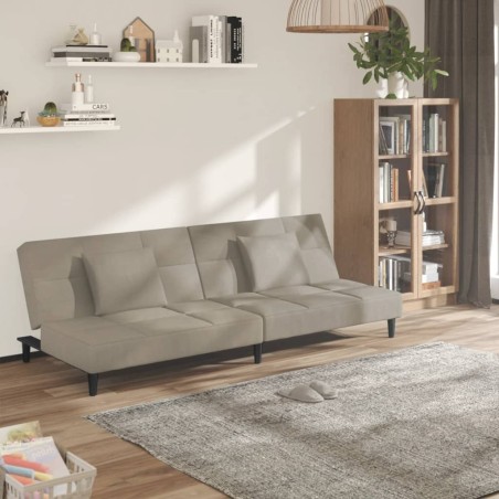 vidaXL Sofá cama de 2 plazas con dos almohadas terciopelo gris claro