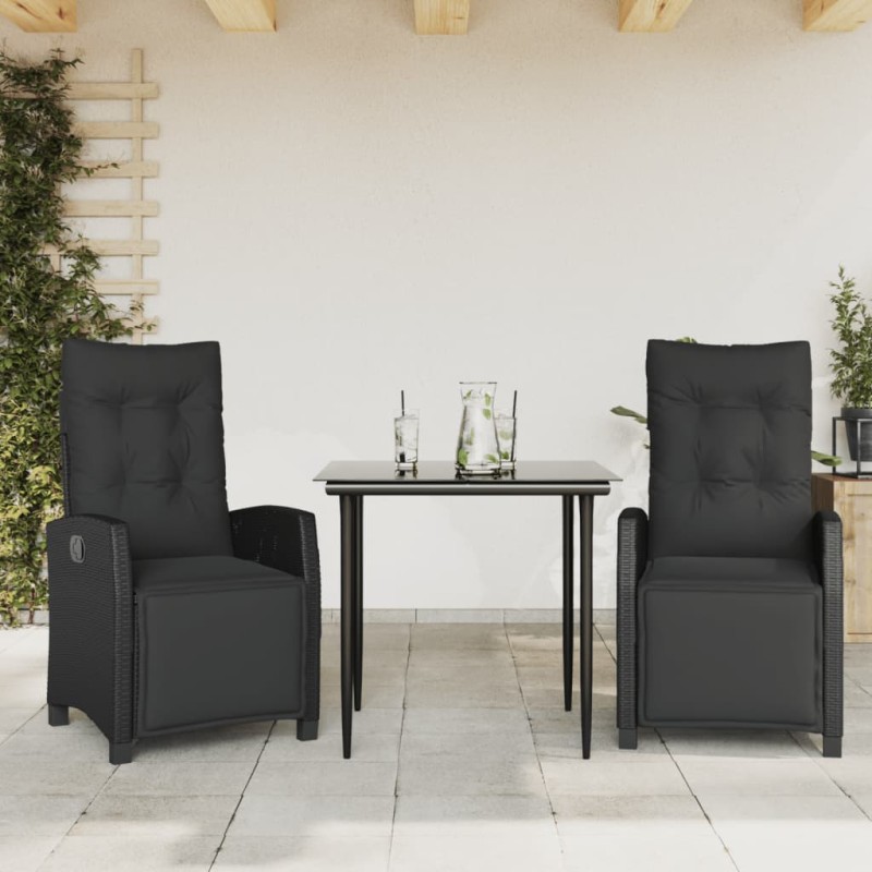 vidaXL Set comedor de jardín 3 pzas con cojines ratán sintético negro vidaXL Set comedor de jardín 3 pzas con cojines ratán sintético negro