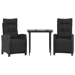 vidaXL Set comedor de jardín 3 pzas con cojines ratán sintético negro