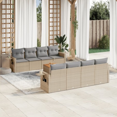 vidaXL Juego de sofás jardín con cojines beige mezcla 9 pzas ratán PE