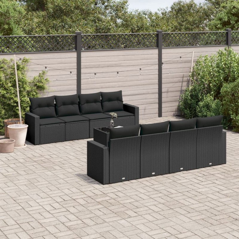 vidaXL Set de sofás de jardín 8 piezas y cojines ratán sintético negro vidaXL Set de sofás de jardín 8 piezas y cojines ratán sintético negro