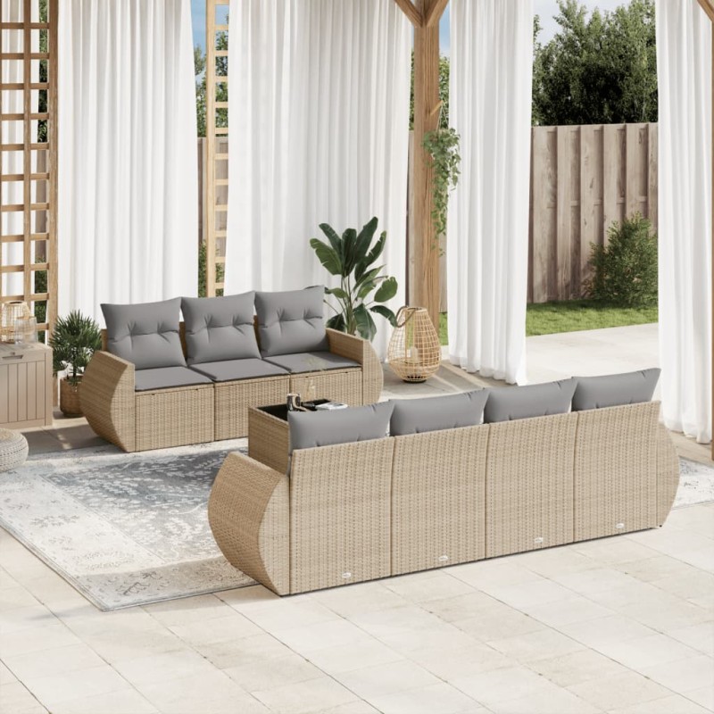 vidaXL Juego de sofás de jardín con cojines beige 8 pzas ratán PE