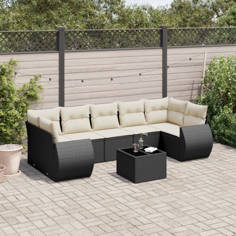 vidaXL Set de sofás de jardín 8 piezas y cojines ratán sintético negro vidaXL Set de sofás de jardín 8 piezas y cojines ratán sintético negro