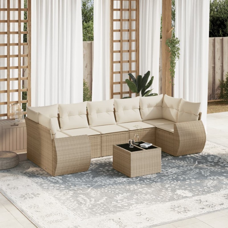 vidaXL Juego de sofás de jardín con cojines beige 8 pzas ratán PE vidaXL Juego de sofás de jardín con cojines beige 8 pzas ratán PE