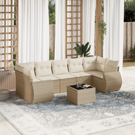 vidaXL Juego de sofás de jardín con cojines beige 8 pzas ratán PE