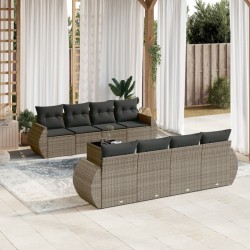 vidaXL Set de muebles de jardín 9 pzas y cojines ratán sintético gris