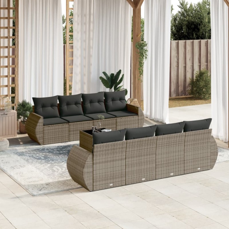 vidaXL Set de muebles de jardín 9 pzas y cojines ratán sintético gris vidaXL Set de muebles de jardín 9 pzas y cojines ratán sintético gris