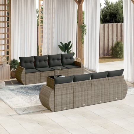 vidaXL Set de muebles de jardín 9 pzas y cojines ratán sintético gris