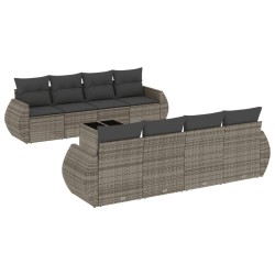 vidaXL Set de muebles de jardín 9 pzas y cojines ratán sintético gris