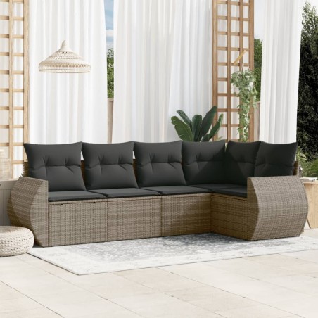 vidaXL Juego de sofás jardín con cojines 5 pzas ratán sintético gris