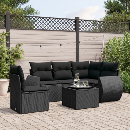 vidaXL Set de sofás de jardín 6 piezas y cojines ratán sintético negro