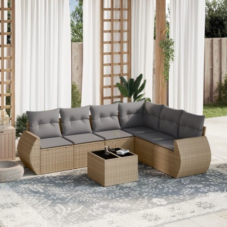 vidaXL Set sofás de jardín 7 piezas y cojines ratán sintético beige