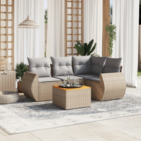 vidaXL Juego de sofás jardín con cojines 5 pzas ratán sintético beige