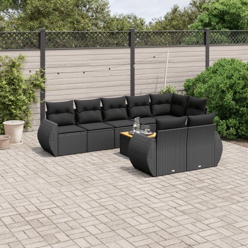 vidaXL Set de sofás de jardín 8 piezas y cojines ratán sintético negro vidaXL Set de sofás de jardín 8 piezas y cojines ratán sintético negro