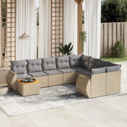vidaXL Juego de sofás jardín con cojines beige 10 pzas ratán sintético