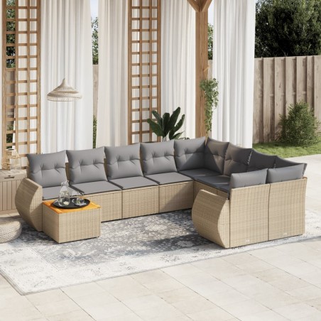 vidaXL Juego de sofás jardín con cojines beige 10 pzas ratán sintético