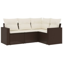vidaXL Set de sofás de jardín 4 pzas y cojines ratán sintético marrón