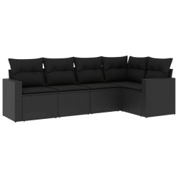 vidaXL Set de muebles de jardín 5 pzas y cojines ratán sintético negro