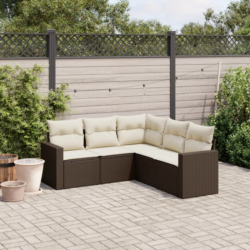 vidaXL Set comedor de jardín 5 piezas y cojines ratán sintético marrón