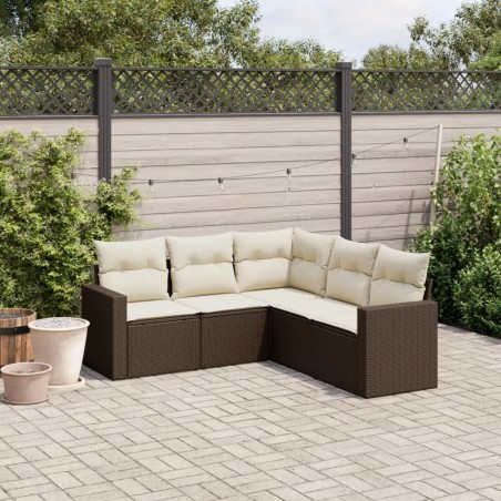 vidaXL Set comedor de jardín 5 piezas y cojines ratán sintético marrón