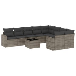 vidaXL Set de sofás de jardín 10 pzas con cojines ratán sintético gris