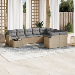 vidaXL Juego de sofás jardín con cojines beige 10 pzas ratán sintético