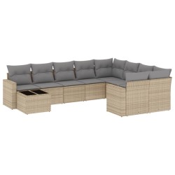 vidaXL Juego de sofás jardín con cojines beige 10 pzas ratán sintético