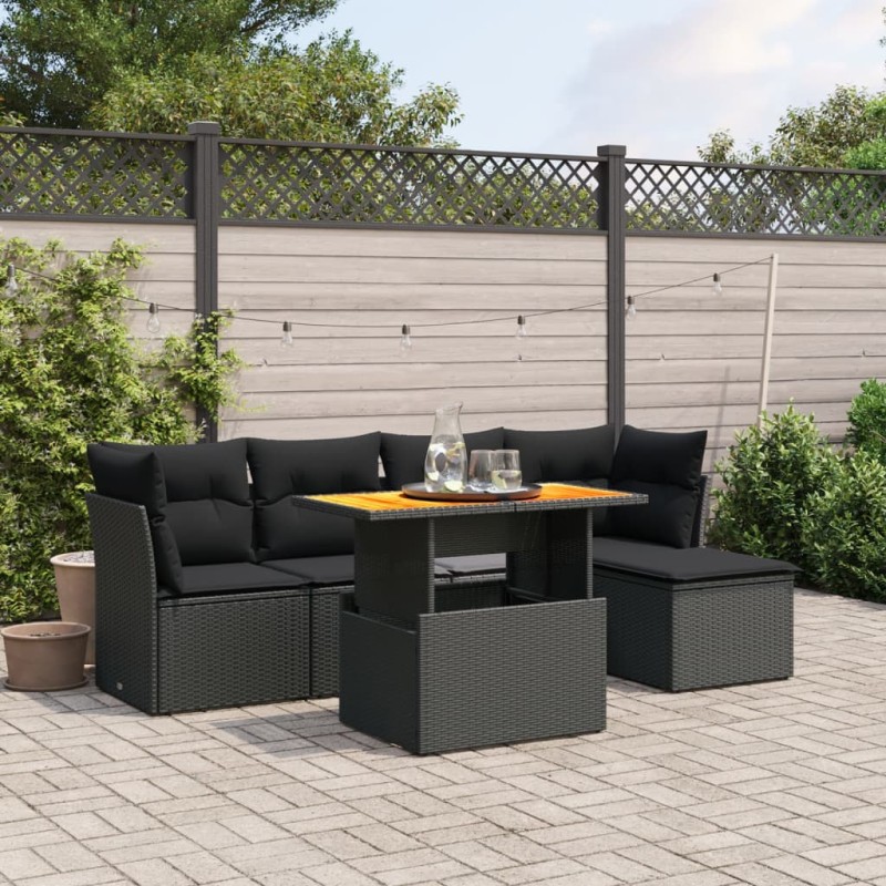 vidaXL Set de sofás de jardín 6 piezas y cojines ratán sintético negro vidaXL Set de sofás de jardín 6 piezas y cojines ratán sintético negro