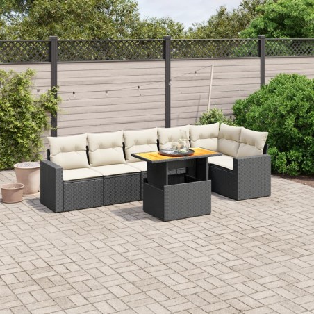 vidaXL Set de comedor de jardín 7 pzas y cojines ratán sintético negro