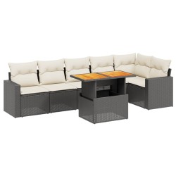 vidaXL Set de comedor de jardín 7 pzas y cojines ratán sintético negro