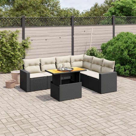 vidaXL Set de comedor de jardín 7 pzas y cojines ratán sintético negro