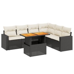 vidaXL Set de comedor de jardín 7 pzas y cojines ratán sintético negro