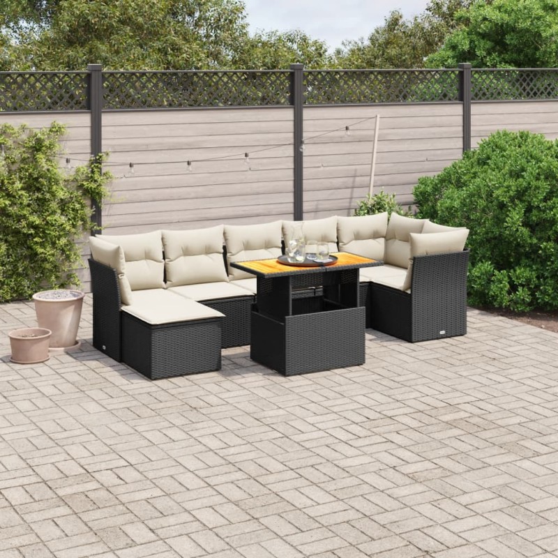 vidaXL Set de sofás de jardín 8 piezas y cojines ratán sintético negro vidaXL Set de sofás de jardín 8 piezas y cojines ratán sintético negro