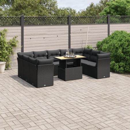 vidaXL Set de sofás de jardín 10 pzas cojines ratán sintético negro