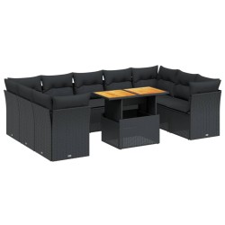 vidaXL Set de sofás de jardín 10 pzas cojines ratán sintético negro