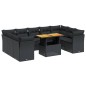 vidaXL Set de sofás de jardín 10 pzas cojines ratán sintético negro