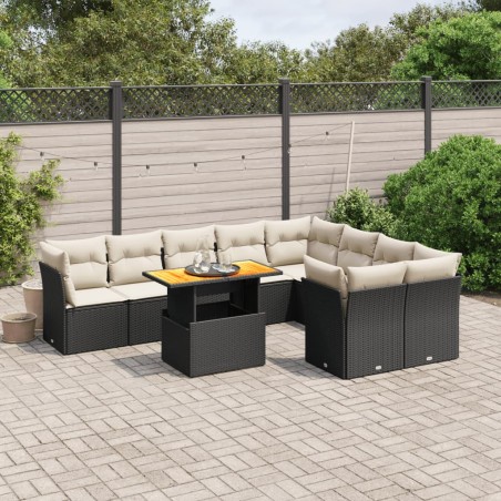vidaXL Set de sofás de jardín 10 pzas cojines ratán sintético negro