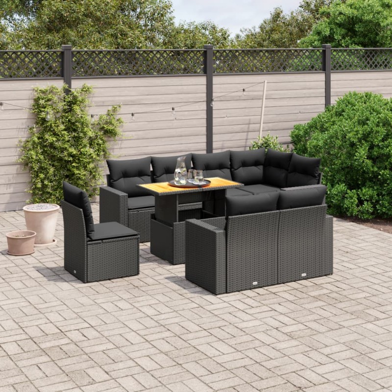 vidaXL Set de sofás de jardín 8 piezas y cojines ratán sintético negro vidaXL Set de sofás de jardín 8 piezas y cojines ratán sintético negro