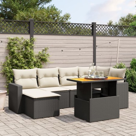 vidaXL Set de comedor de jardín 7 pzas y cojines ratán sintético negro