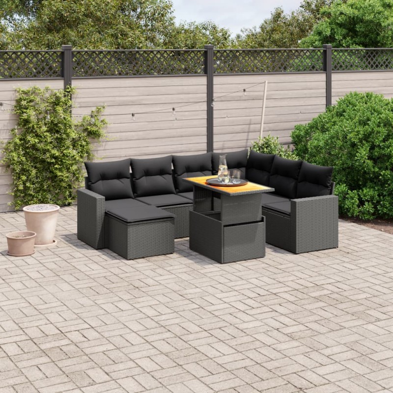 vidaXL Set de sofás de jardín 8 piezas y cojines ratán sintético negro vidaXL Set de sofás de jardín 8 piezas y cojines ratán sintético negro