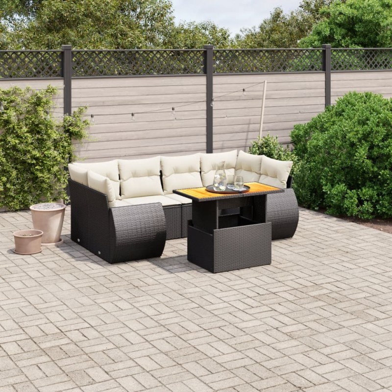 vidaXL Set de comedor de jardín 7 pzas y cojines ratán sintético negro vidaXL Set de comedor de jardín 7 pzas y cojines ratán sintético negro