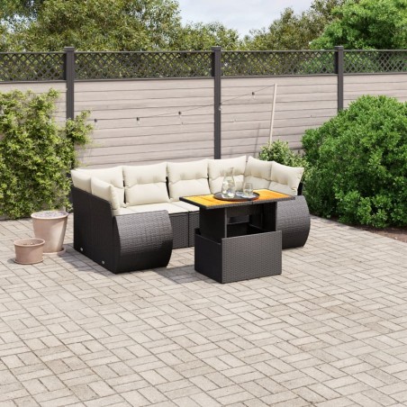 vidaXL Set de comedor de jardín 7 pzas y cojines ratán sintético negro