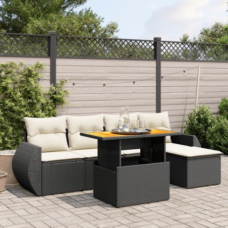 vidaXL Set de sofás de jardín 6 piezas y cojines ratán sintético negro