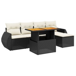 vidaXL Set de sofás de jardín 6 piezas y cojines ratán sintético negro