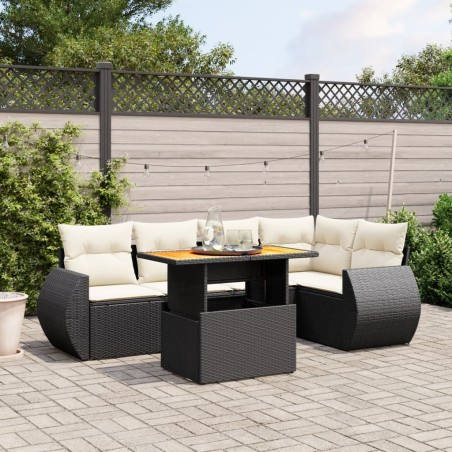 vidaXL Set de sofás de jardín 6 piezas y cojines ratán sintético negro