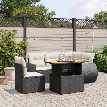 vidaXL Set de sofás de jardín 6 piezas y cojines ratán sintético negro