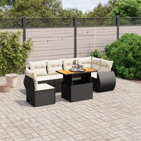 vidaXL Set de comedor de jardín 7 pzas y cojines ratán sintético negro