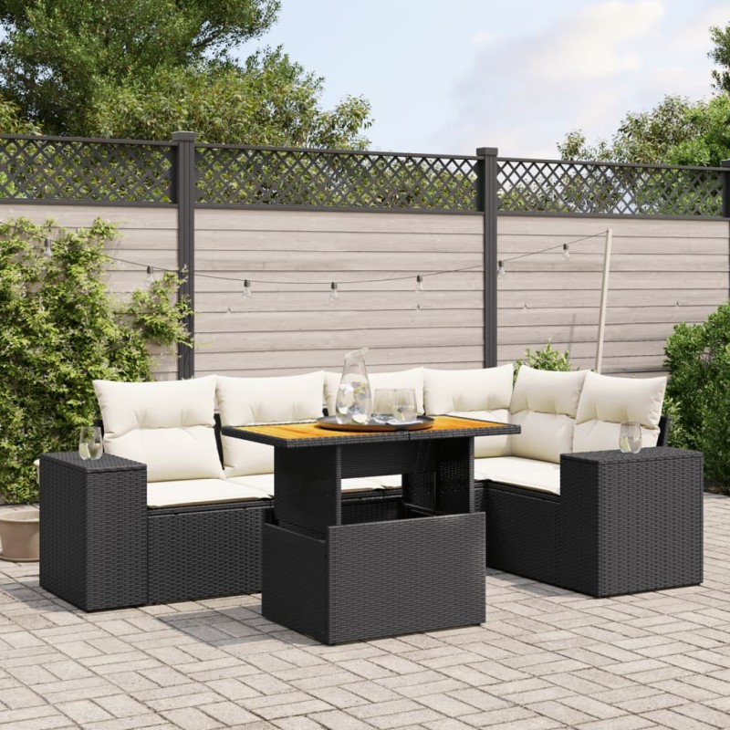 vidaXL Set de sofás de jardín 6 piezas y cojines ratán sintético negro vidaXL Set de sofás de jardín 6 piezas y cojines ratán sintético negro