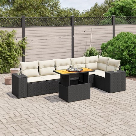 vidaXL Set de comedor de jardín 7 pzas y cojines ratán sintético negro